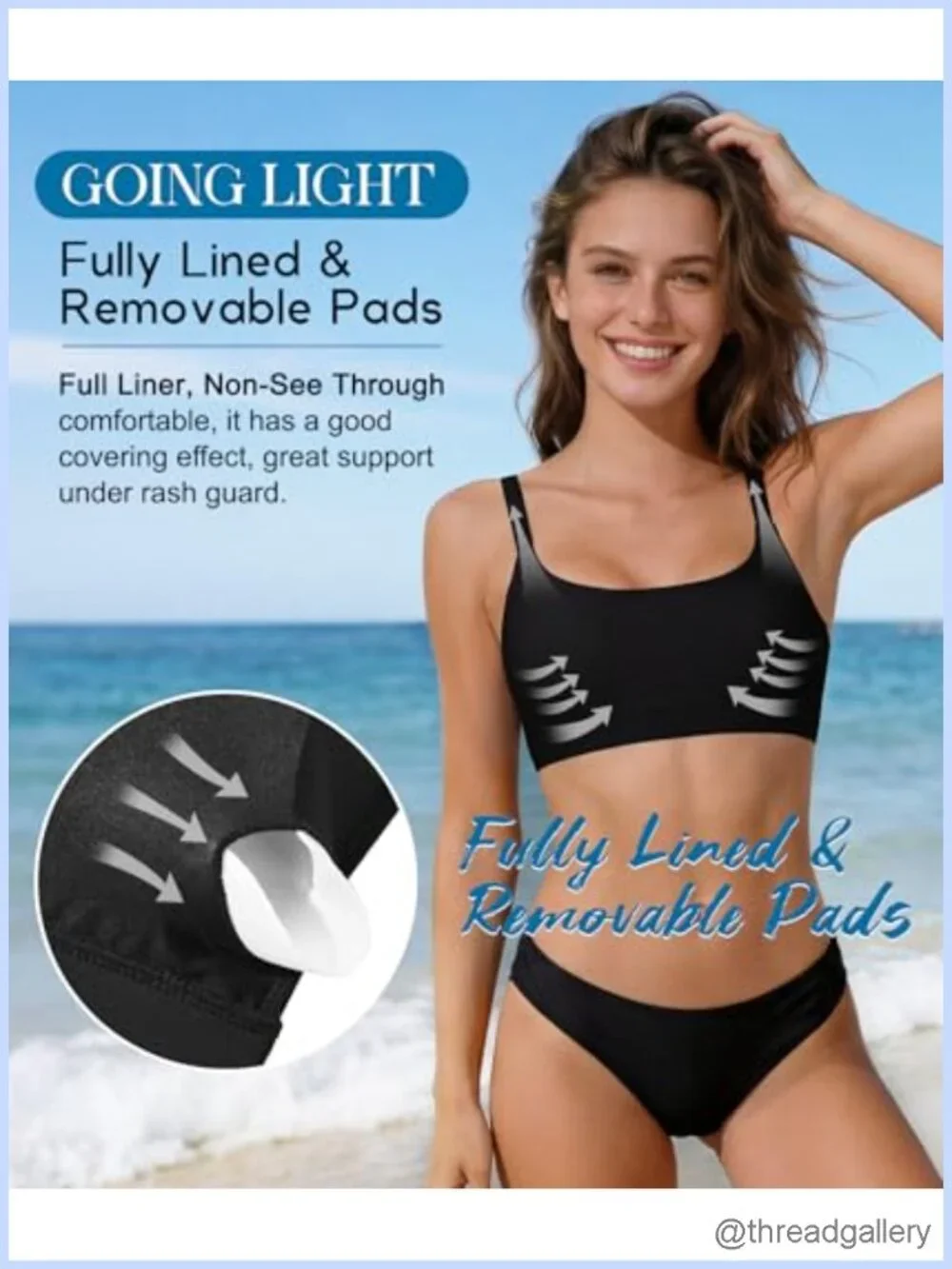 Wirefree Swim Bra Top with Adjustable Straps Removable Cups Athletic Bikini